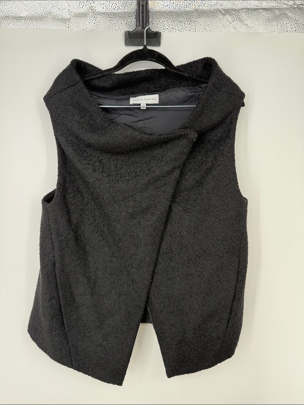 Nellie Partow Black Sleeveless Draped Bouclé Wool Vest size small
